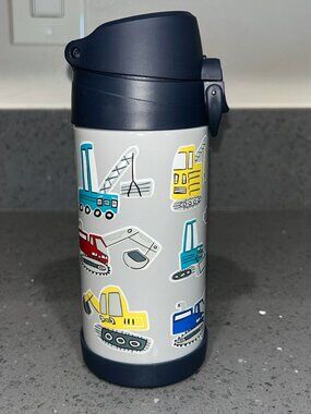Pottery Barn Kids Construction Vehicles Insulated 12 Oz Water Bottle NWOT New Un